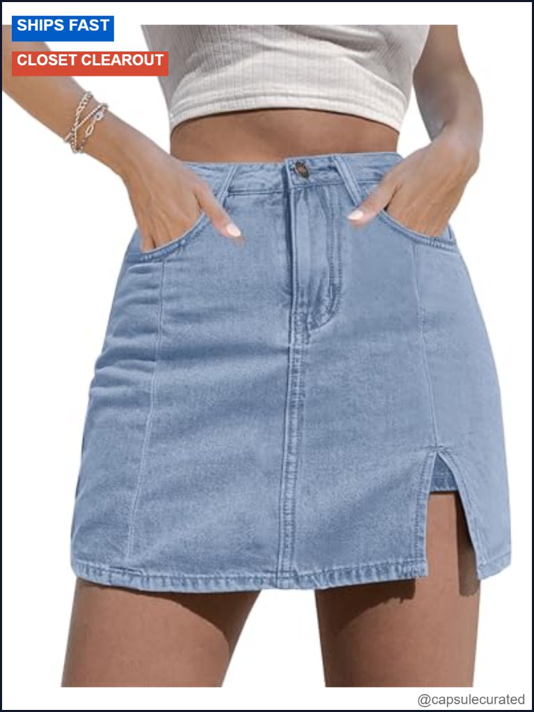 Skorts For Women Denim Mini Skirt Side Slit High Waisted Jean Shorts Stretchy
